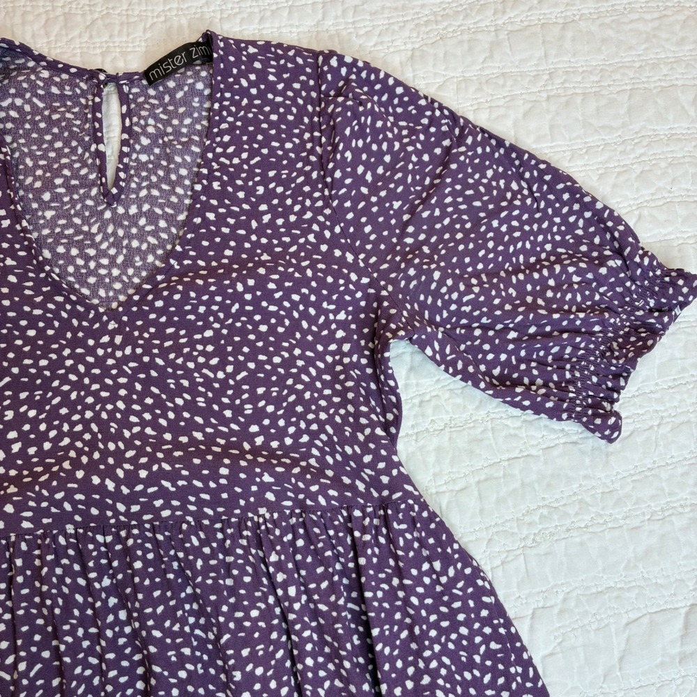 Mister Zimi Grape Vine Lottie Dress Women 2 Abstract Dot Puff Sleeve Tiered Maxi - Picture 8 of 11
